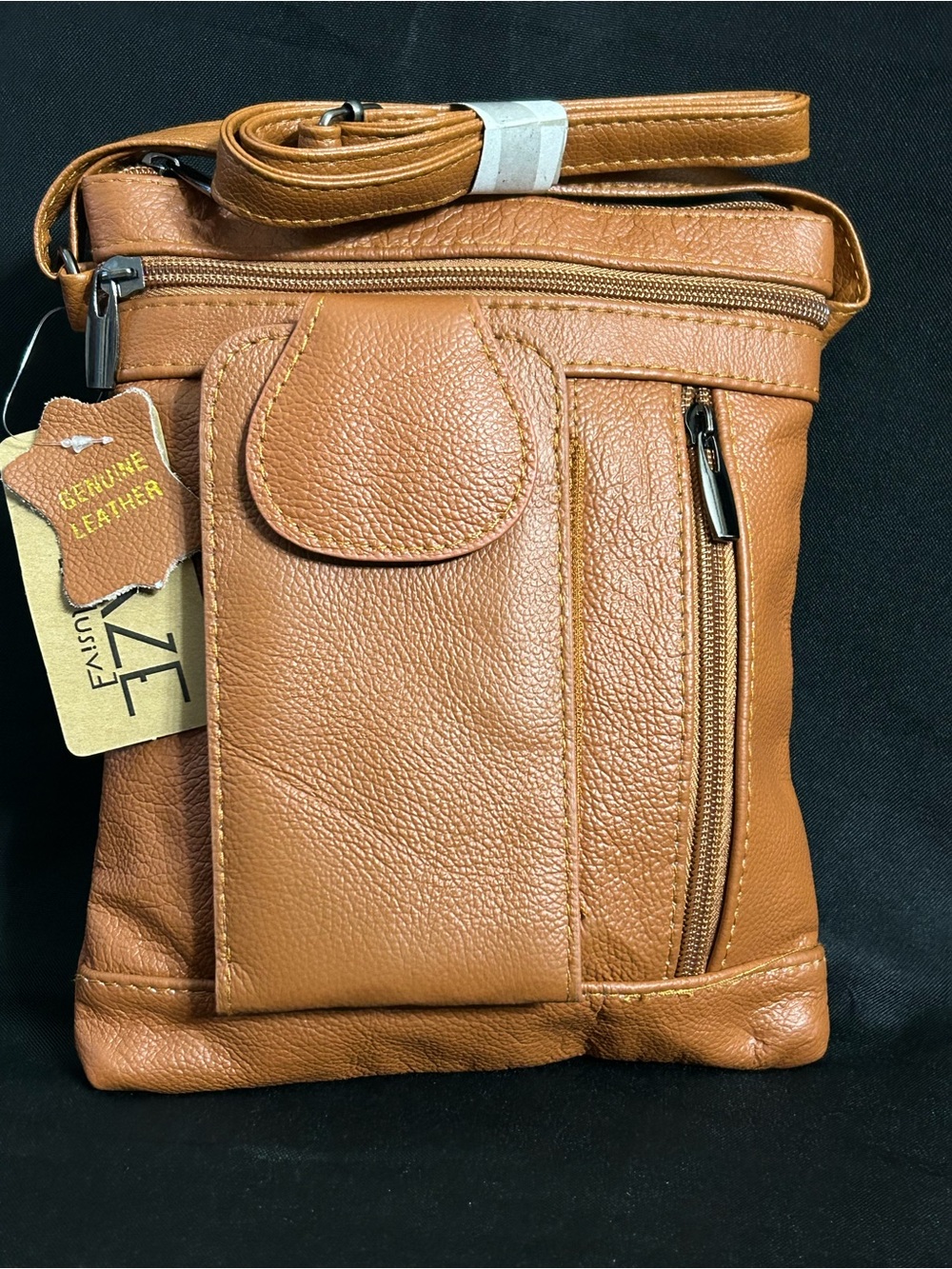 Maze On The Go Genuine Soft Leather Tan Crossbody Bag Purse NWT - Picture 1 of 9